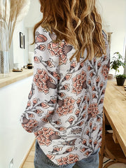 Floral Print Button Up Collar Shirt Top