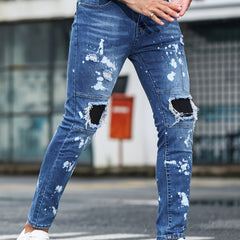 Slim Fit Ripped Jeans Mens Casual Street Style Denim Pants