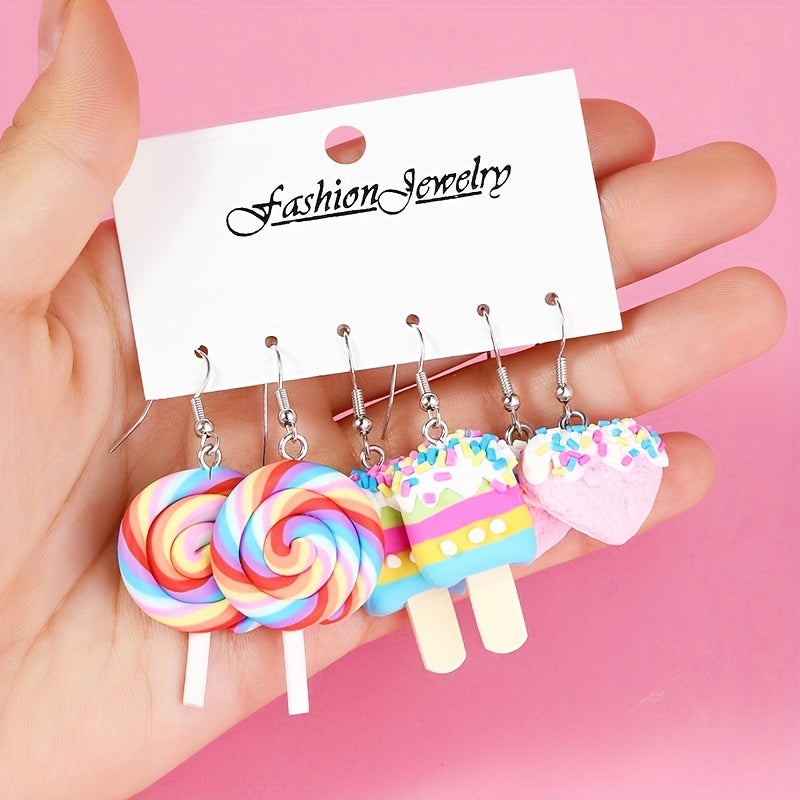 Cartoon Heart Lollipop Earrings for Kids