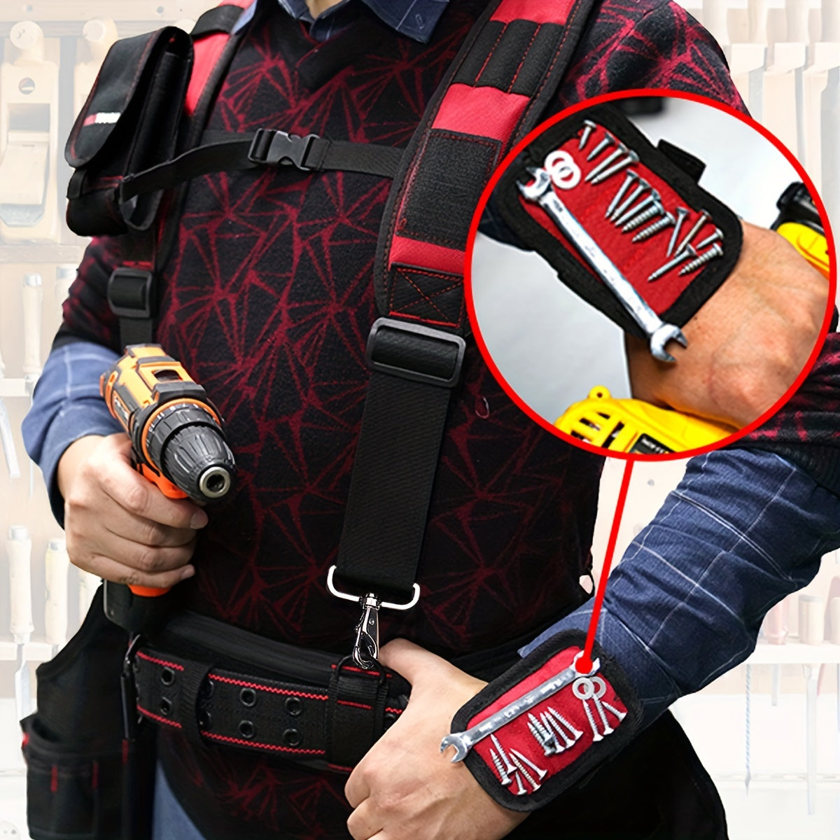 Magnetic Tool Belt Suspenders with Phone Holder