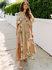 Floral Print Split Thigh Dress Vacation Plunging Maxi Dress