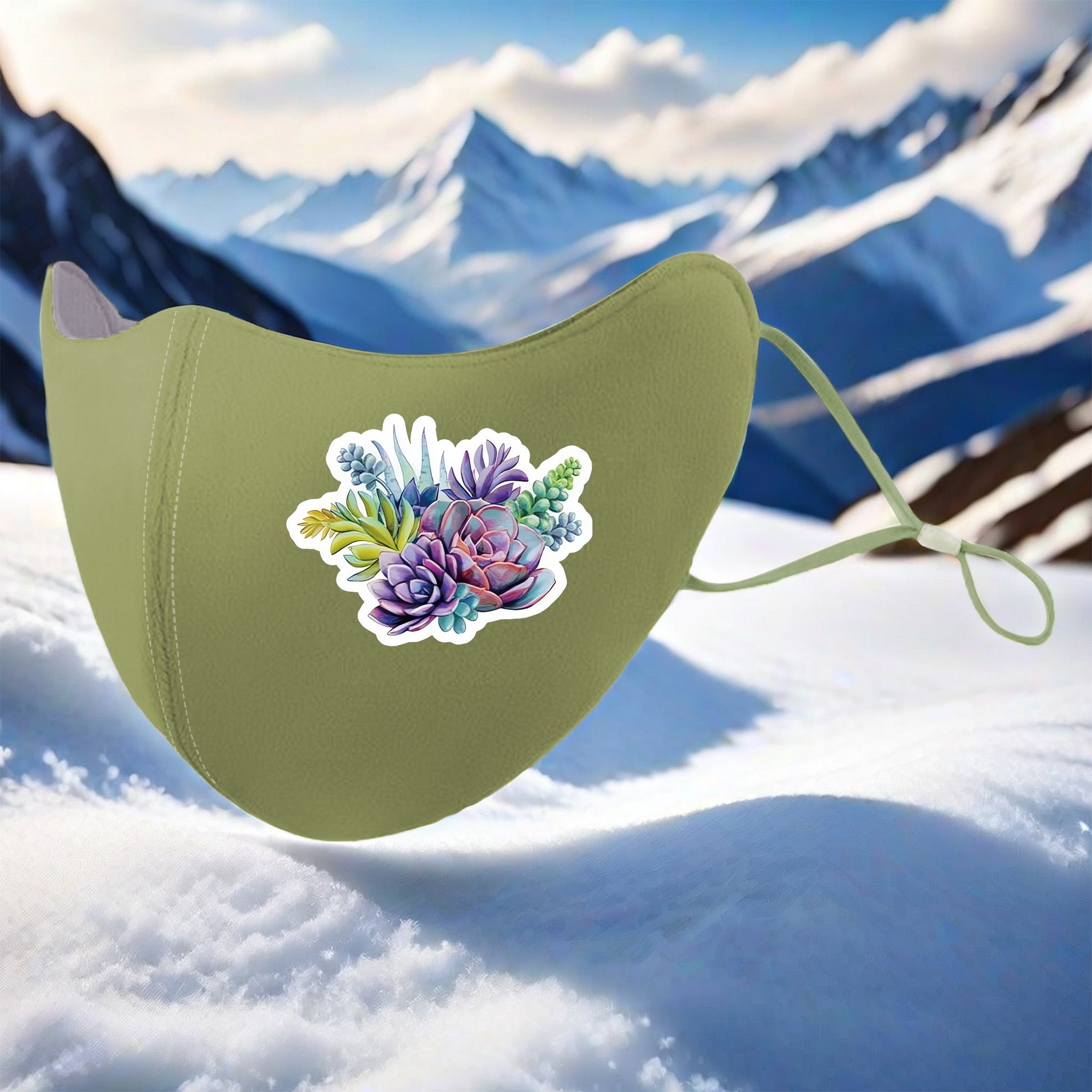 3D Printed Succulent Pattern Warm Fleece Mask Polyester Knit Fabric