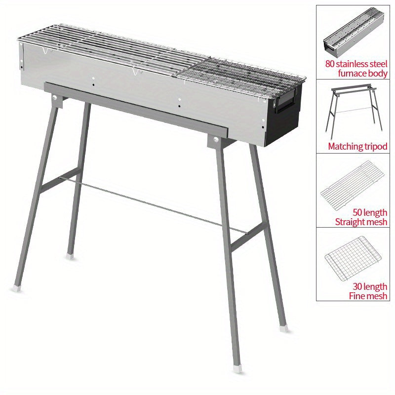 Portable Charcoal Grill 36x20 32 cm Outdoor Barbecue Skewers