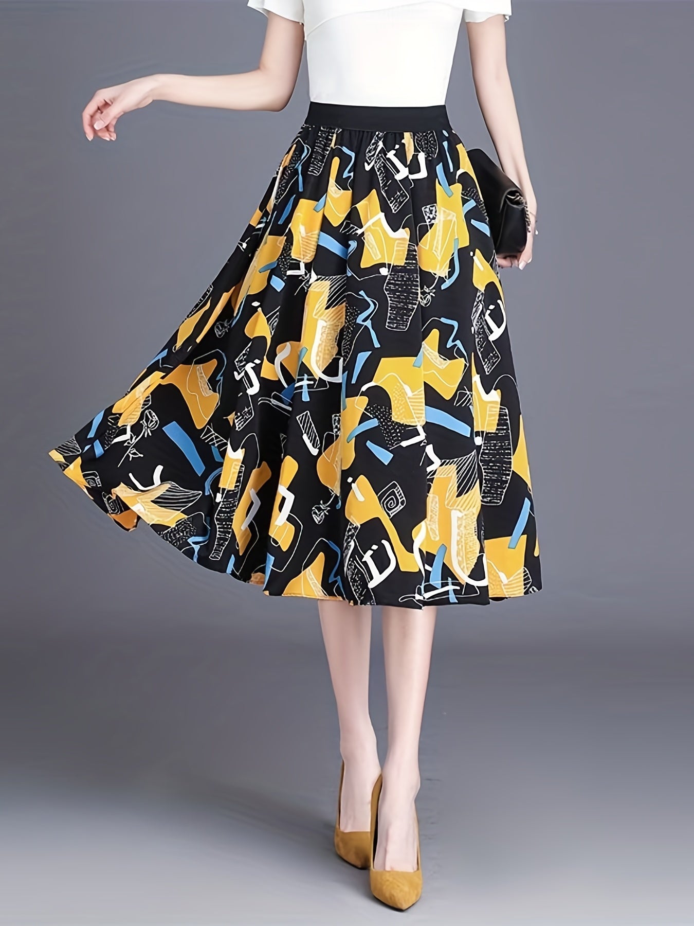 Graphic Print Pleated Skirt for Women