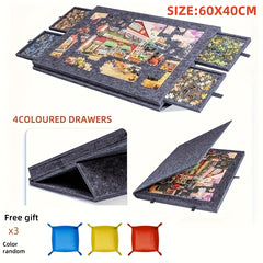 Collapsible Puzzle Board Felt Mat with 4 Drawers - Up to 500pcs Puzzles