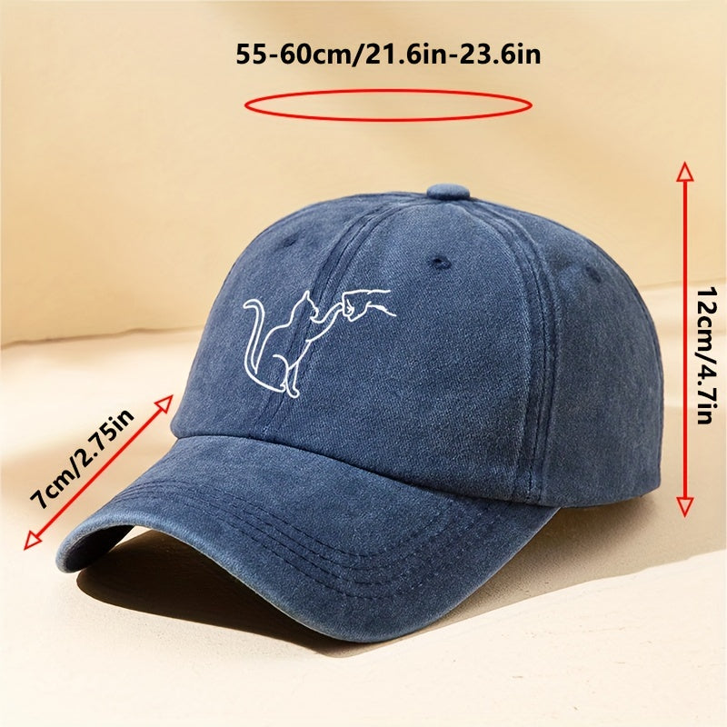 Cartoon Cat Printed Washed Baseball Cap Sun Protection Hat
