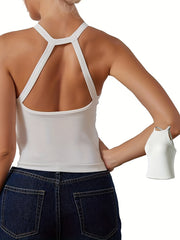 Sexy Sleeveless Cropped Tank Top Hollow Out Back Ribbed Yoga Fitness Top