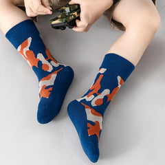 5 Pairs Boys Camo Crew Socks for Spring Autumn