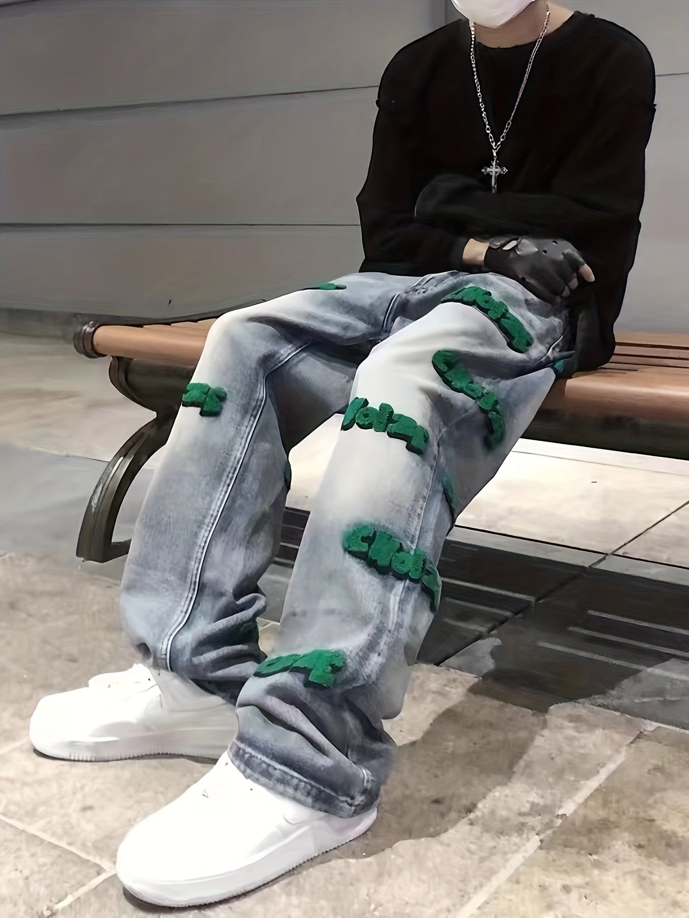 Creative Street Style Embroidered Baggy Jeans for Men