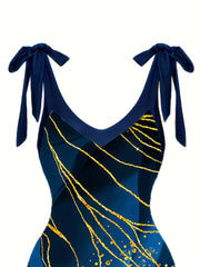 Glitter Marble Print Swimsuit Set & Cover Up Skirt