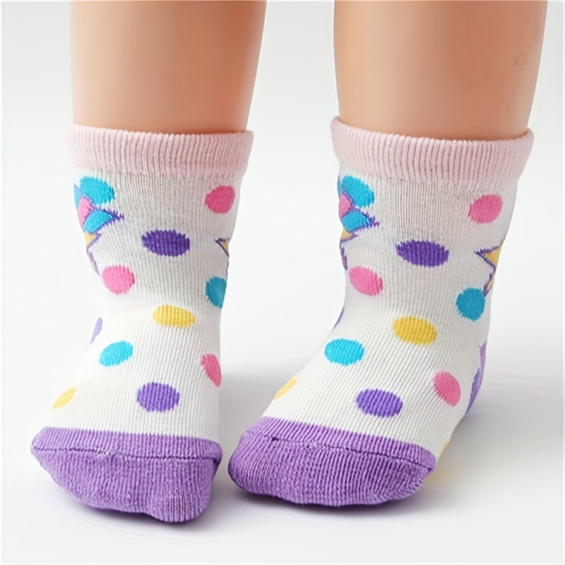 12 Pairs Girls Colorful Cartoon Socks Non-Slip Cotton Crew Socks