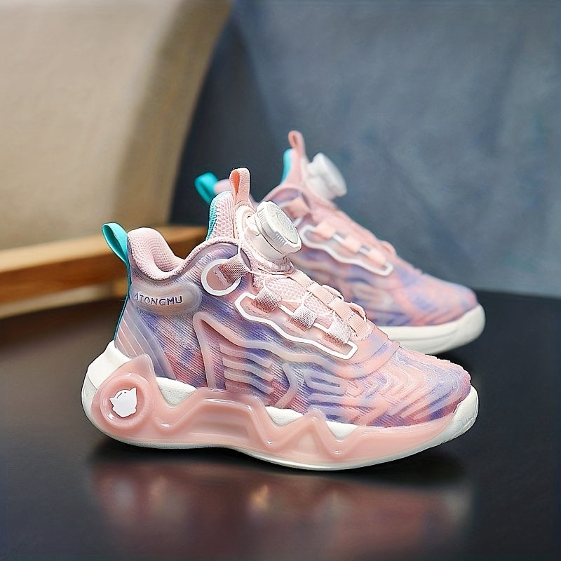 Boy's Luminous Cushioned Shoes With Rotating Buckle Breathable Mesh