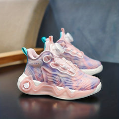 Boy's Luminous Cushioned Shoes With Rotating Buckle Breathable Mesh