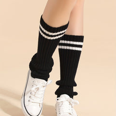 Striped Knitted Leg Warmers Knee High Socks Women's Stockings