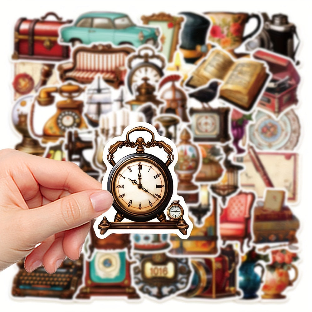 50pcs Retro Object Series Stickers - DIY Waterproof Handbook Sticker Packs