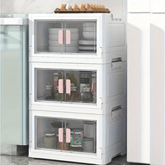 Movable Folding Storage Box Double Open Door Transparent Finishing Storage Box