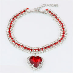 Rhinestone Cat Collar with Heart Pendant Crystal Necklace