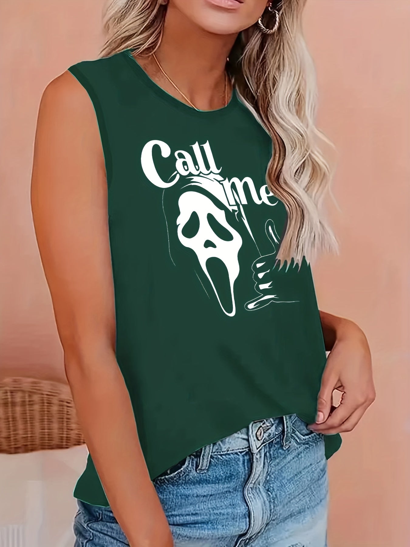 Skull & Letter Print Tank Top