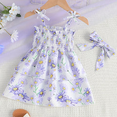 2pcs Baby Girls Floral Sleeveless Cami Dress & Headband Set