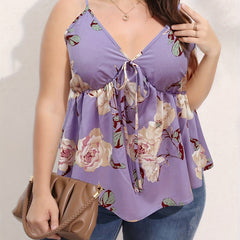 Shirred Floral V Neck Cami Top