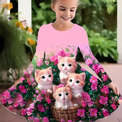 Girls 3D Kitty Long Sleeve Dress