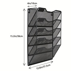 Wall Mounted File Holder with 5 Pockets, Name Tag Label Included