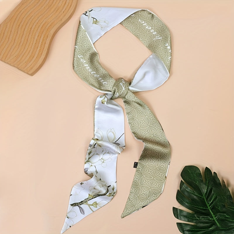 Lily Flower Pattern Neckerchief Long Ribbon Skinny Scarf