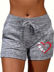 Heart Print Drawstring Shorts Women's Clothing