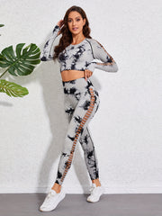 Tie Dye Sports Set Long Sleeve Tee & Breathable Pant Women's Activewear