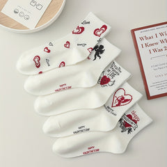 Girls Kids Heart Cupid Pattern Socks Cotton Crew Socks