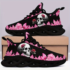 Skull & Rose Thick Sole Sneakers Lightweight Casual Wear