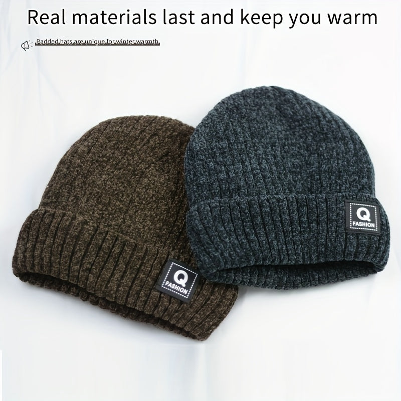 Chenille Letter Beanie Winter Knitted Hat Ear Protection Warm Beanies