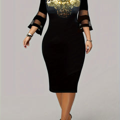 Plus Glitter Sequin Mesh Bell Sleeve Bodycon Dress