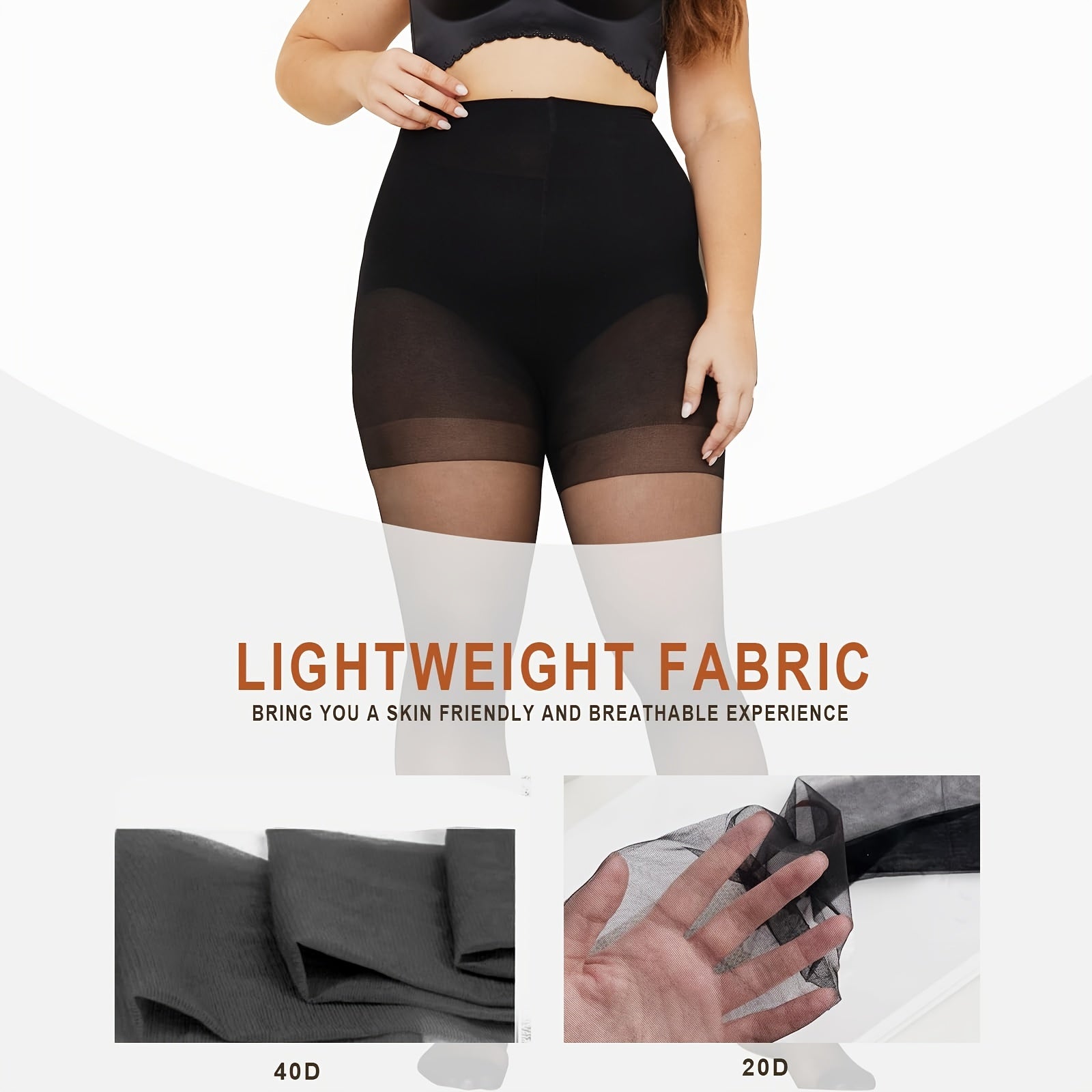 2 Pairs Plus Size Control Top Sheer Tights Set