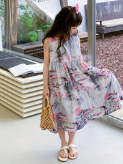 Girl's Brush Stroke Graphic Dress Casual Sleeveless Loose Princess Dress