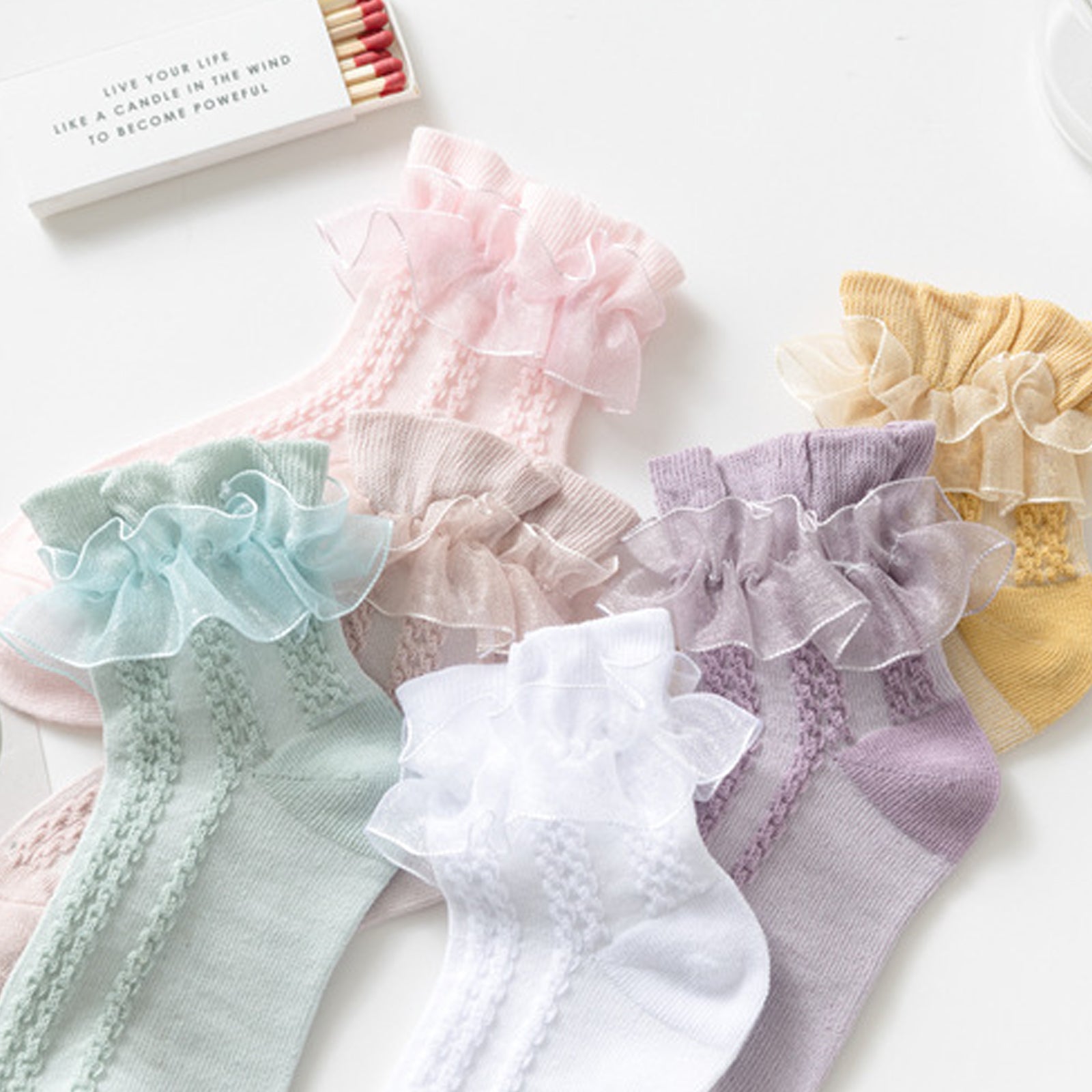 Girls Solid Lace Socks Set 6pairs