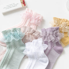 Girls Solid Lace Socks Set 6pairs