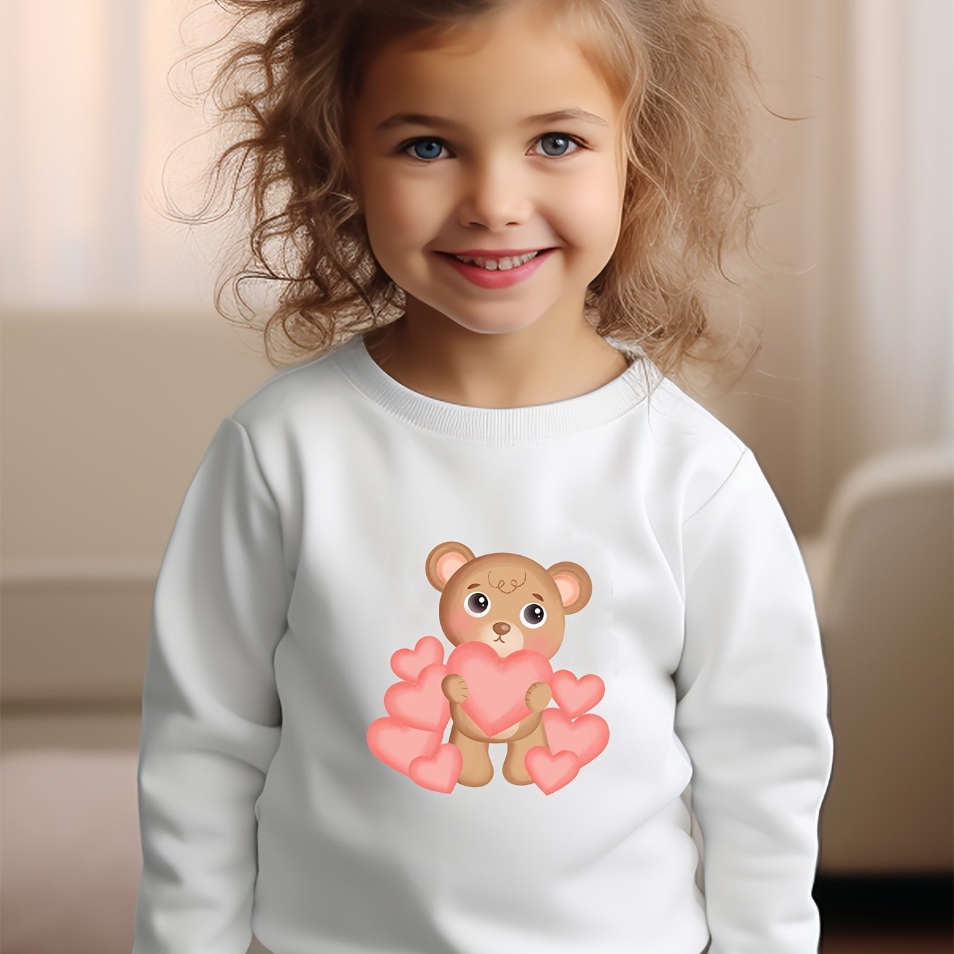 Girls Bear Pattern Crew Neck Sweatshirt For Spring Fall Christmas Gift