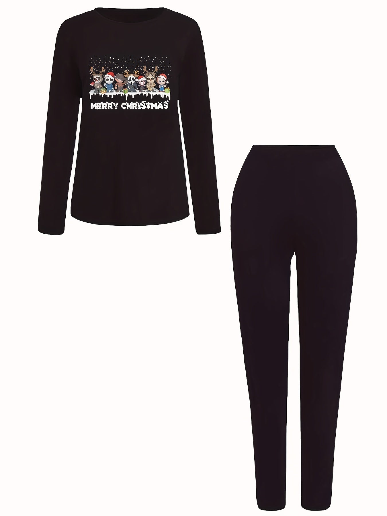 Women's Plus Size Snowflake & Cartoon Print Tee & Leggings Outfits