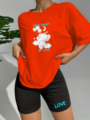 Elephant Print Lounge Set Short Sleeve Crew Neck Top & Elastic Waistband Shorts