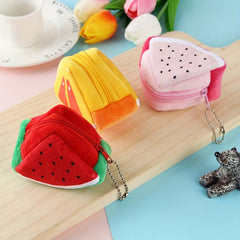 Plush Lipstick Storage Bag Zipper Triangle Fruit Coin Purse Keychain