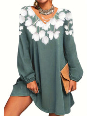 Floral V Neck Dress Long Sleeve Casual Summer