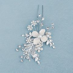 Flower Charm Hair Pin Rhinestone & Pearl Headwear Bridal Wedding Accessory
