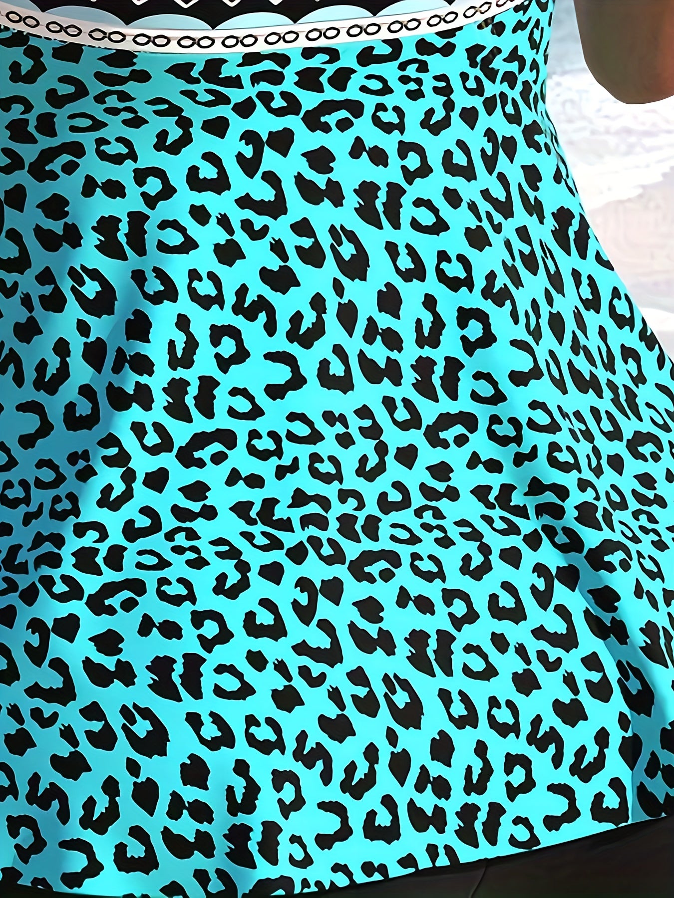 Women's Plus Size Boho Tankini Set - Leopard & Geo Print V Neck Cami Top