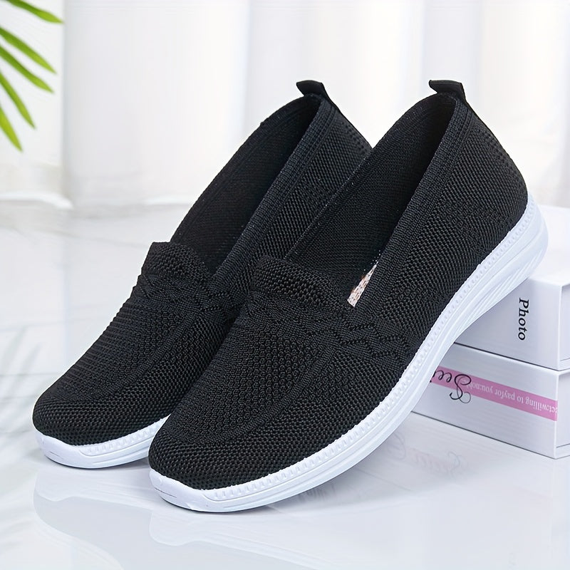 Women's Knit Flat Shoes Comfortable Low Top Slip On Casual Walking Shoes