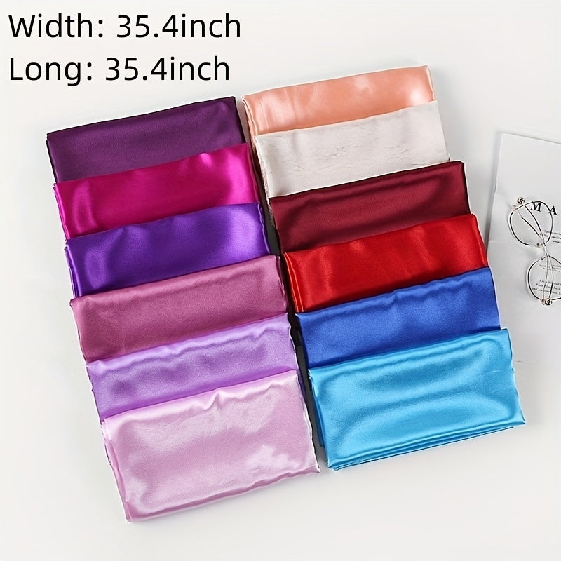 Solid Satin Hijab Large Square Scarf Turban Women Silk Bandana