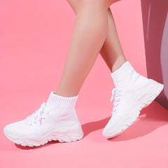 Women's Solid Sock Sneakers Lace Up Chunky Shoes