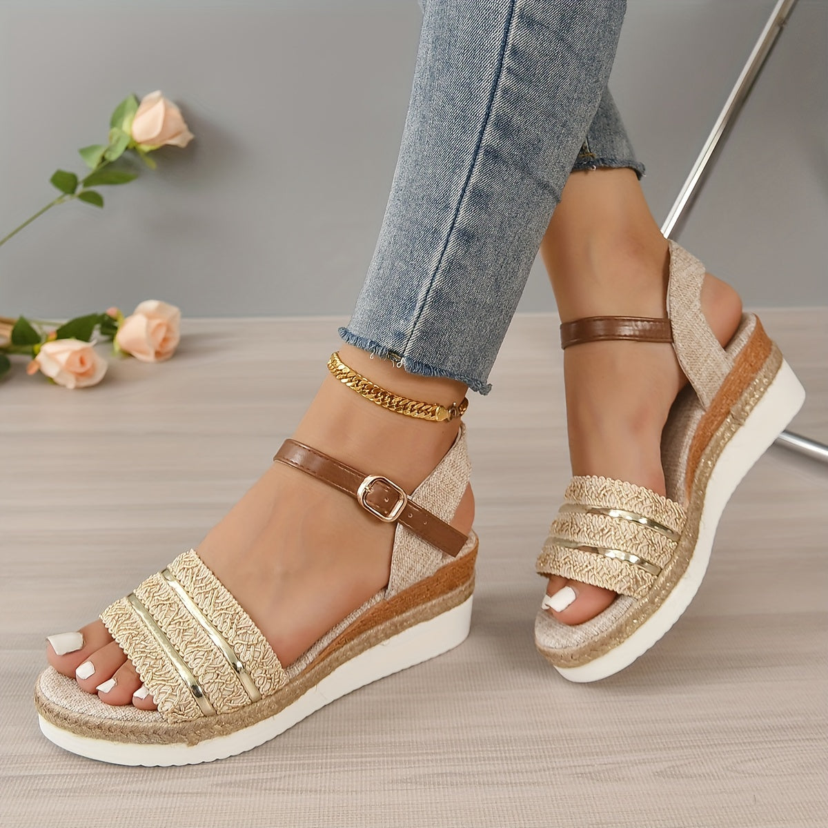 Women's Wedge Platform Sandals with Ankle Strap