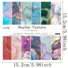 24pcs Marble Texture Paper for DIY Scrapbooking Album 6in x 6in