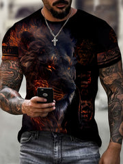 Lion Graphic Print Men's Novelty T Shirt Short Sleeve Crew Neck Tee